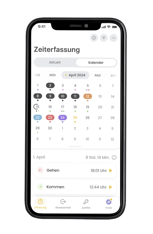 timeCard GO App: Zeiterfassung mit Kalender auf dem Smartphone
