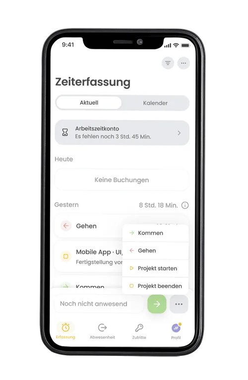 timeCard GO App: Buchungen und Salden