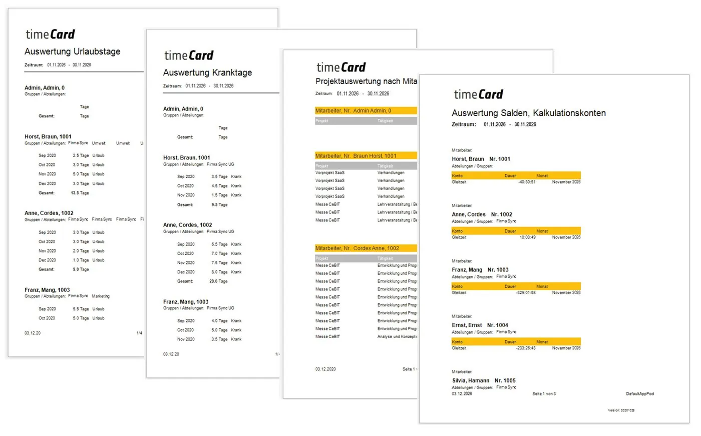 Auswertungen und Reports in timeCard