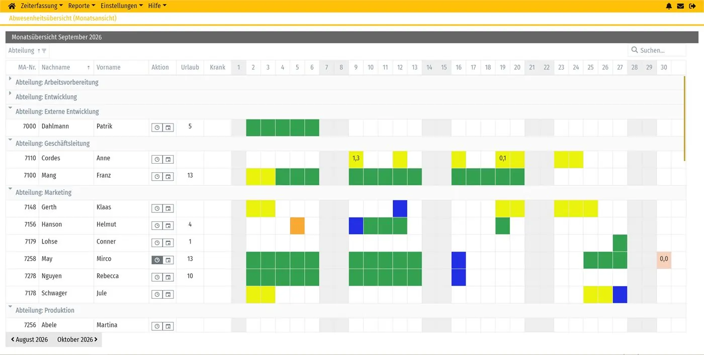 Urlaubsplanung und Abwesenheitsübersicht in timeCard